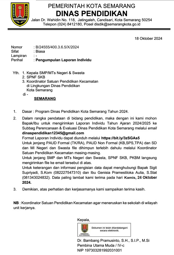 Pengumpulan Laporan Individu Sekolah